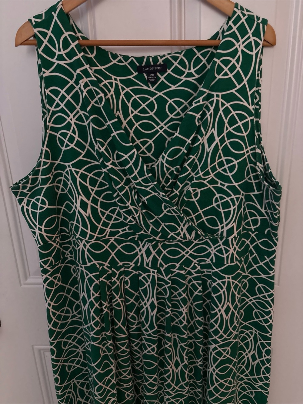 Lands End Women's Plus Size 2X Green Patterned Sleeveless Dress